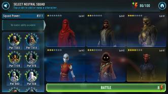 Screenshot credit: Path to the Force My characters and their power levels. .